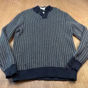 Old Navy Men’s Knit Henley Sweater Large Navy Cream Cotton Blend